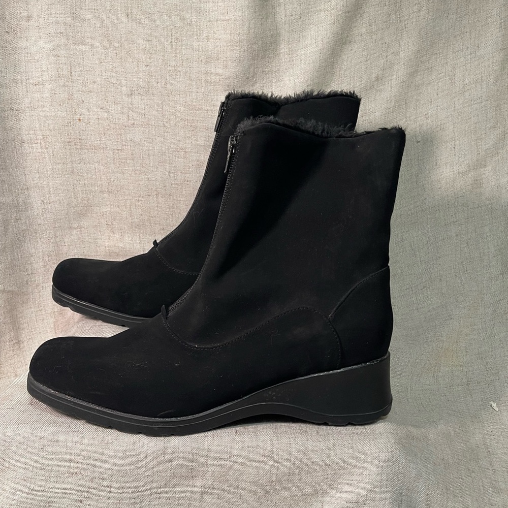 11M Naturalizer black short boots.  Faux suede front zip 2”” heel.